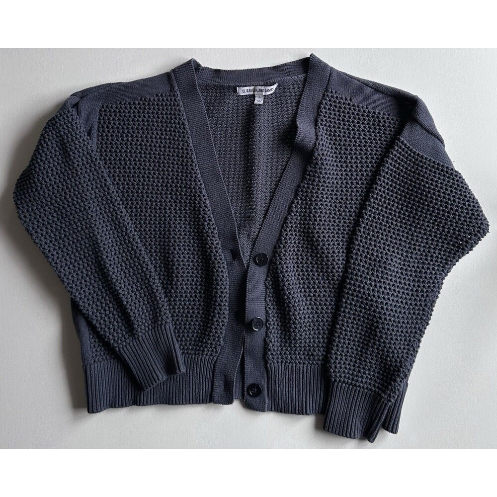 Elizabeth and James Knit Cardigan Gray Textured Open Weave Cropped S